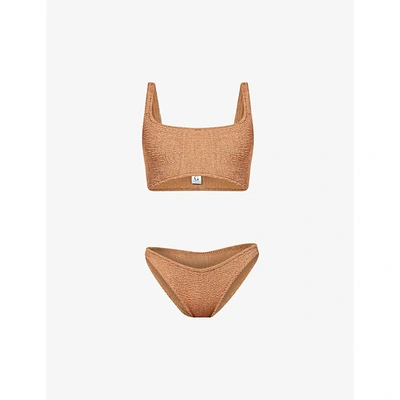 Hunza G Womens Metallic Cocoa Xandra Crinkled Bikini Set 1 Size