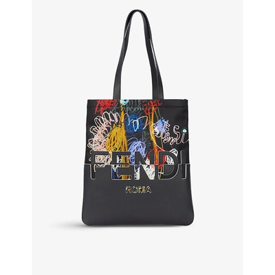 Fendi Nero Mlc P Logo-print Eco-nylon And Leather Tote Bag In Multicolore