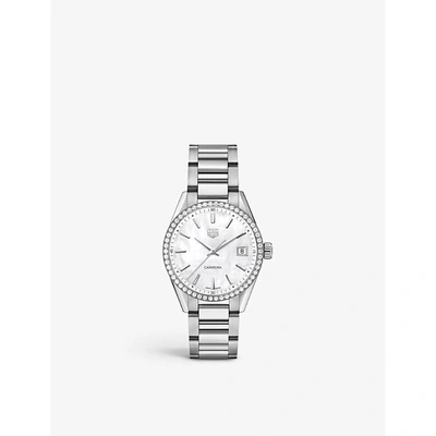 Tag Heuer Womens Silver Wbk1316.ba0652 Carrera Stainless-steel, 0.77ct Diamond And Mother-of-pearl Q