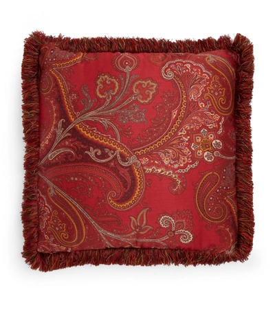 Etro Fringed Paisley Drake Cushion (45cm X 45cm) In Red