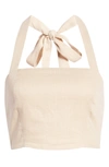 Lulus Double Digits Linen Halter Crop Top In Beige
