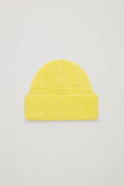 Cos Textured Knitted Beanie Hat In Yellow