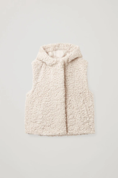 Cos Hooded Shearling Gilet In White