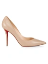 Christian Louboutin Apostrophy Leather Pointed Red-sole Pumps In Beige