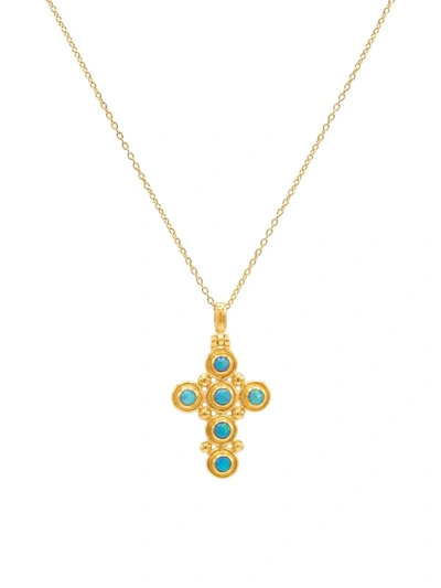 Gurhan 24k/22k Yellow Gold Cross Opal Pendant Necklace, 16-18 In Blue/gold
