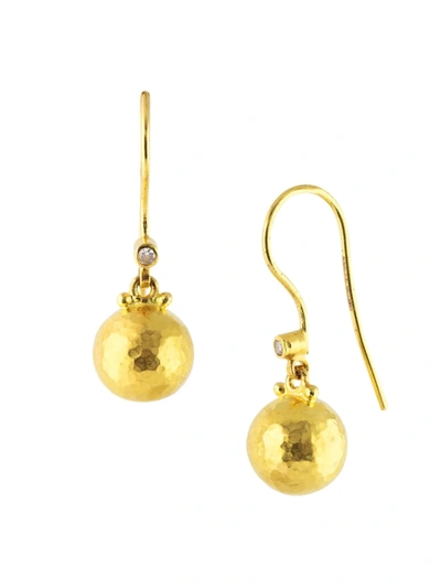 Gurhan Spell 24k Gold, 18k Gold & Diamond Hammered Drop Earrings In Yellow Gold