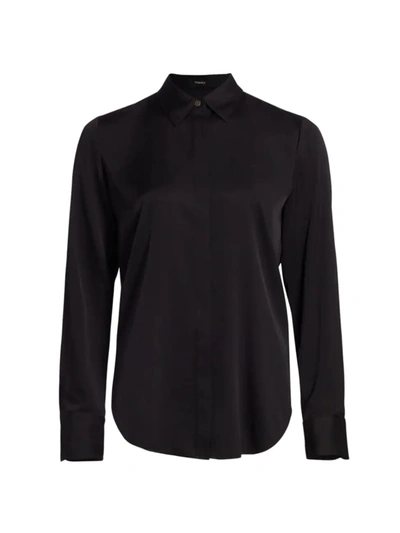 Theory Womens Black Fitted Button-up Stretch-silk Shirt M