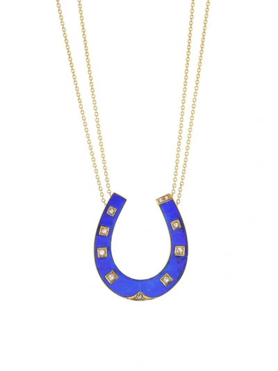 Renee Lewis 18k Gold, Diamond & Enamel Horseshoe Pendant Necklace