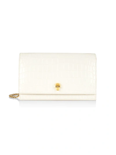 Alexander Mcqueen Medium Skull Croc-embossed Leather Crossbody Bag In Ivory