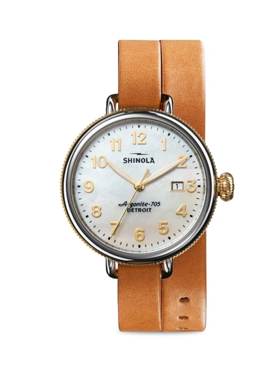 Shinola Men's Big Birdy Mother-of-pearl & Stainless Steel Leather Strap Watch In White