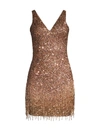 Mac Duggal Beaded Mini Sheath Dress In Copper