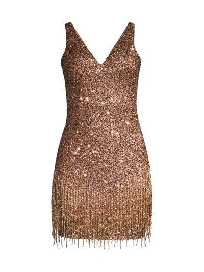 Mac Duggal Beaded Mini Sheath Dress In Copper