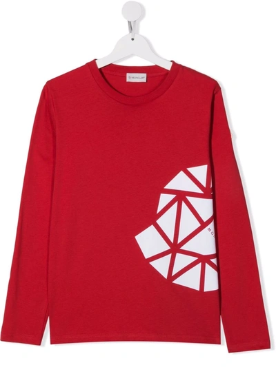 Moncler Teen Graphic-print Long-sleeved T-shirt In Red
