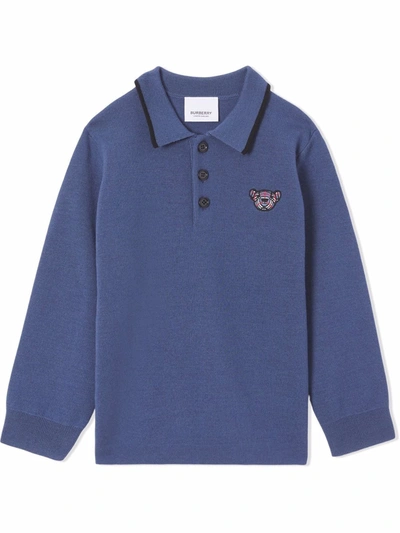 Burberry Kids Wool Thomas Bear Polo Shirt (3-14 Years) In Blue