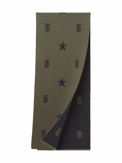 Burberry Kids' Two-tone Monogram-pattern Scarf In Green