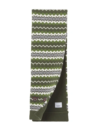 Burberry Kids' Fair Isle Knitted Scarf In Green