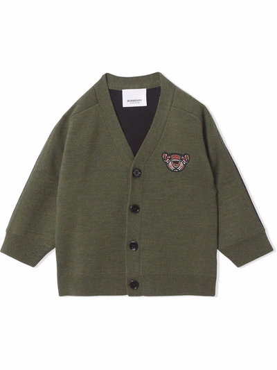 Burberry Babies' Embroidered-design Button-fastening Cardigan In Green