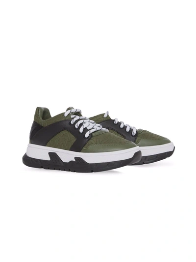 Burberry Kids' Monogram Quilted And Leather Trainers In Green