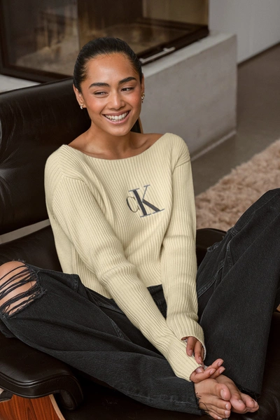 Calvin Klein For Na-kd Iconic 90's Rib Sweater - Beige | ModeSens