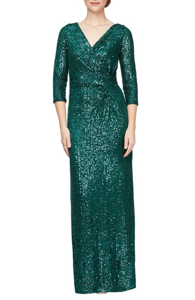 Alex Evenings Sequin Column Gown In Emerald Green