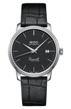 Mido Baroncelli Heritage Automatic Leather Strap Watch, 39mm In Black/ Silver