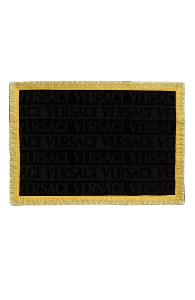 Versace Barocco & Robe Cotton Bathmat In Black,gold