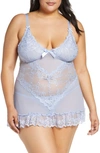 Oh La La Cheri Valentine Soft Cup Babydoll Chemise & G-string Thong In Brunnera Blue