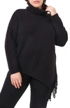 Vince Camuto Asymmetric Fringe Cotton Blend Sweater In Rich Black