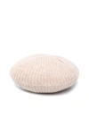 Ganni Logo-patch Ribbed-knit Beret In Nude & Neutrals