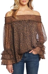 Cece Leopard Print Off The Shoulder Ruffle Blouse In Spicewood