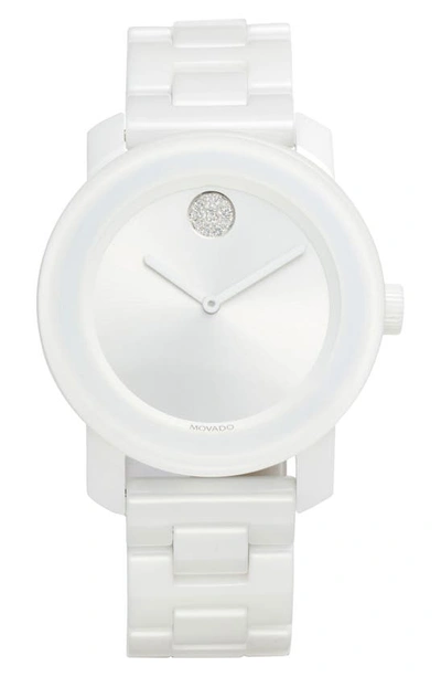 Movado Women's Bold Swiss Quartz White Ceramic Bracelet Watch In Silver / White