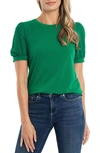 Cece Puff Sleeve Mixed Media Top In Lush Green
