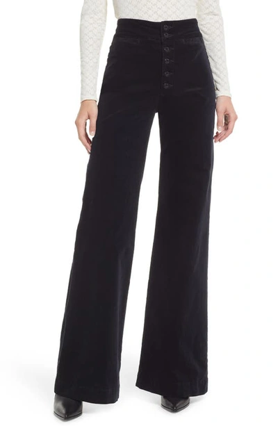 Askk Ny Button Fly Velvet Wide Legs In Black Velvet