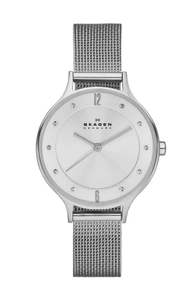 Skagen 'anita' Crystal Index Mesh Strap Watch, 30mm In Silver