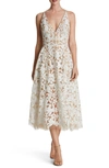 Dress The Population Blair Embellished Fit & Flare Dress In White/ Nude
