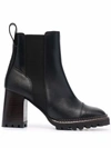 SEE BY CHLOÉ BLOCK-HEEL LEATHER ANKLE BOOTS