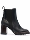 See By Chloé Block-heel Leather Ankle Boots In Schwarz