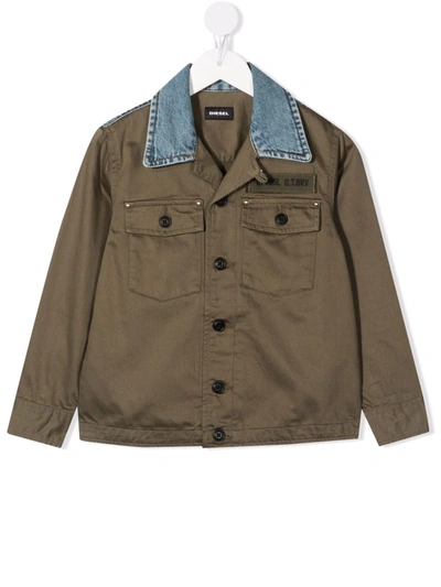 Diesel Kids' Chest Logo-patch Jacket In Verde