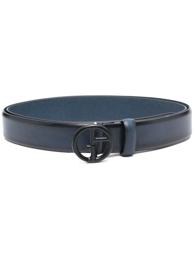 Giorgio Armani Logo-plaque Leather Belt In Blue