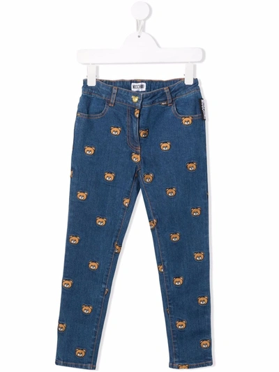 Moschino Kids' Logo-embroidered Straight-leg Jeans In Blue