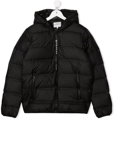 Givenchy Kids' Feather-down Hooded Puffer Jacket In Black