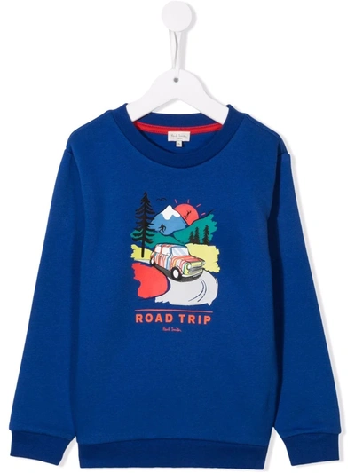 Paul Smith Junior Kids' Graphic-print Crew-neck Sweatshirt In Blue