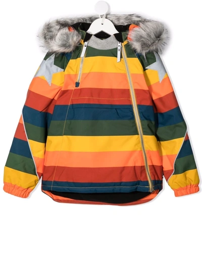 Molo Kids' Rainbow Stripe Hooded Jacket In Orange