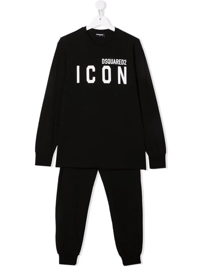 Dsquared2 Teen Logo-print Tracksuit Set In Black