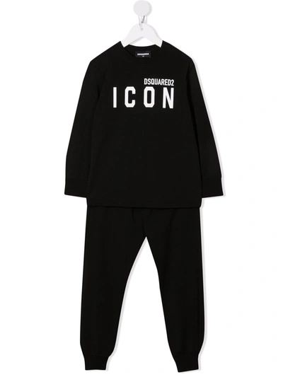 Dsquared2 Kids' Icon Logo Print Tracksuit Set In Black