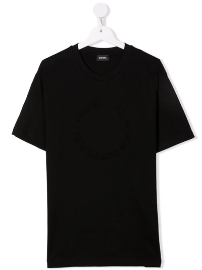 Diesel Teen Debossed Tonal Logo T-shirt In Black