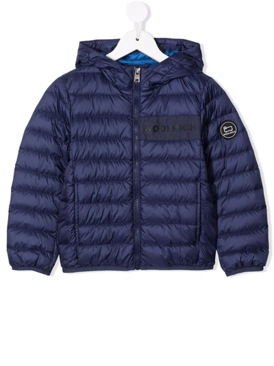 Woolrich Kids' Padded Down Hooded Jacket In Dark Blue