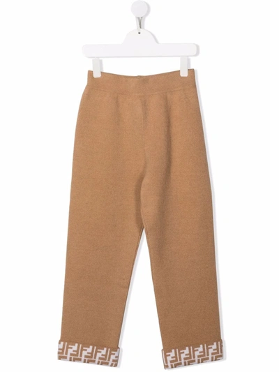 Fendi Kids' Felted Wool-cashmere Trousers In Neutrals