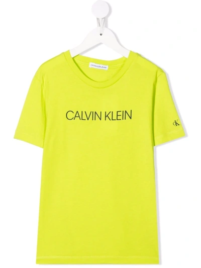 Calvin Klein Kids' Logo-print Short-sleeved T-shirt In Green