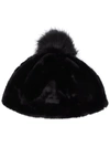 Ugg Faux-fur Logo-patch Beanie Hat In Black